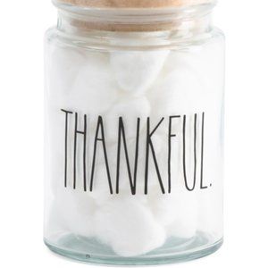 New RAE DUNN Thankful Glass Jar With Cotton Balls